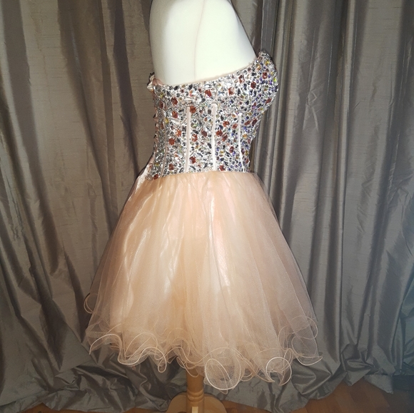 Bejeweled peach sweetheart short full skirt prom / party dress Goya London 10-12 - Picture 16 of 16